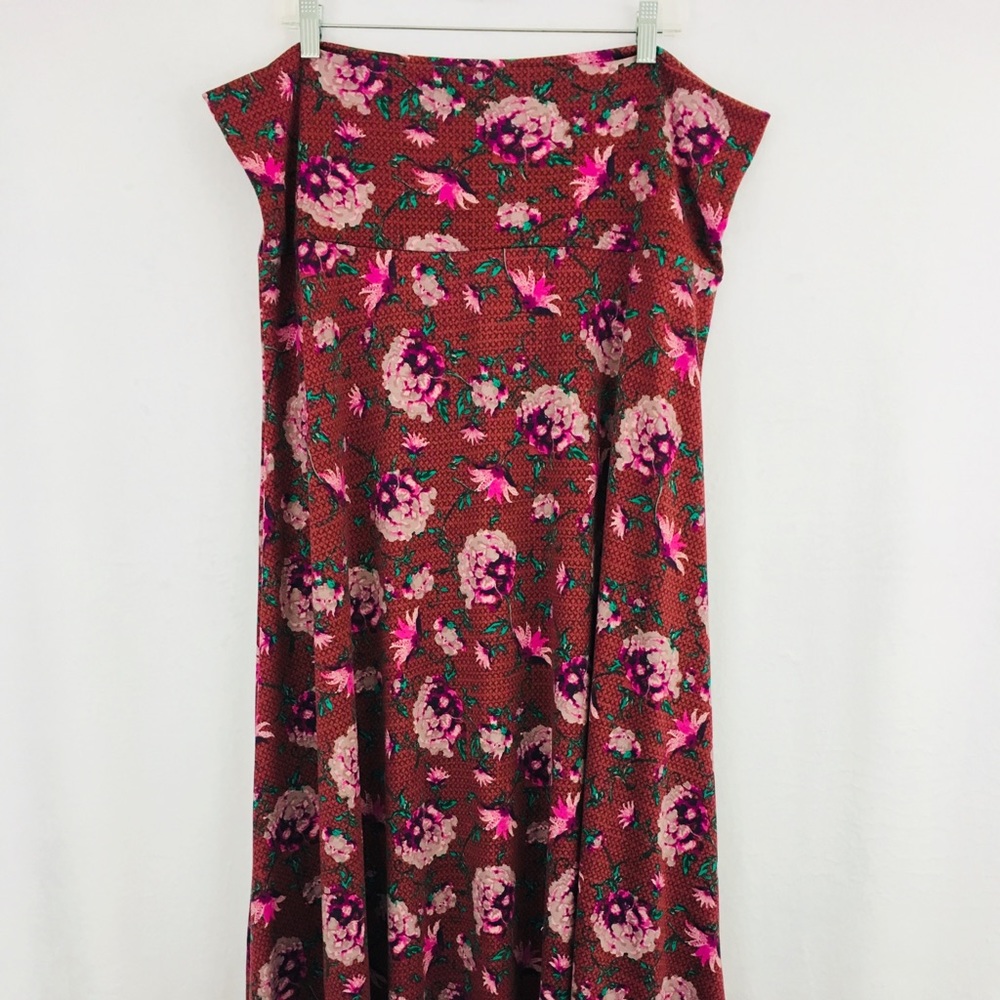LuLaRoe Maxi Skirt Plus Size 3X Red Gray Floral
